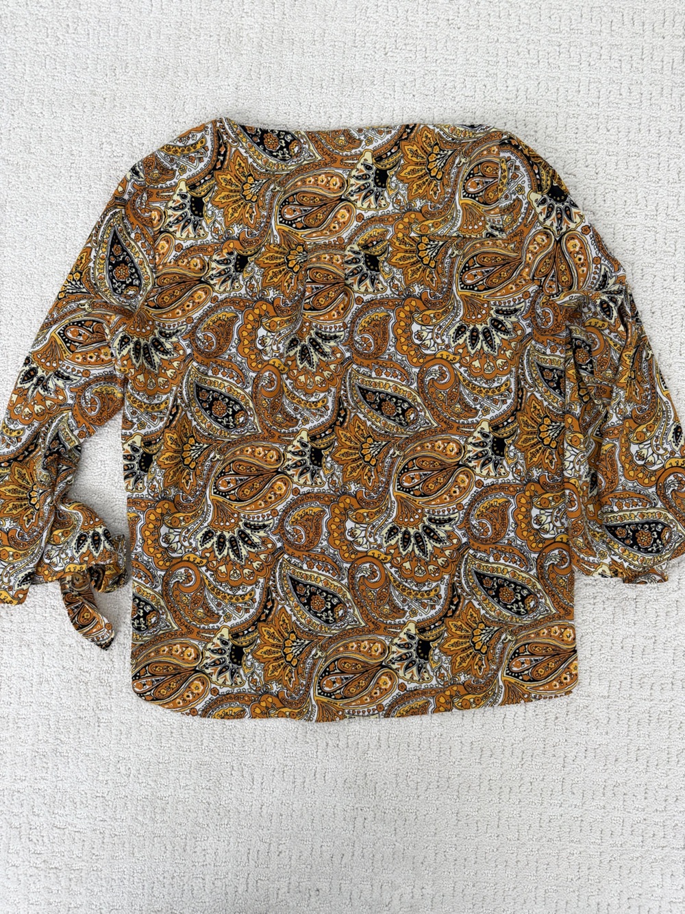 Michael Kors Printed Tie-Sleeve Blouse in Mustard Paisley - Picture 4 of 4